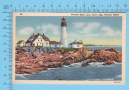 CPSM, Maine ( Portland Head Light Casco Bay , Portland) Linen Postcard Recto/Verso - Portland