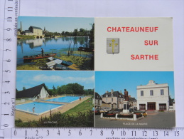 CPM (49) Maine Et Loire - CHATEAUNEUF SUR SARTHE - Le Moulin Et L'écluse, La Piscine, Place De La Mairie - Chateauneuf Sur Sarthe