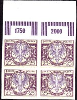 POLAND 1921 Proof "fale" Fi 135P3 Block Of 4 No Gum - Ungebraucht