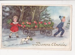 Cpa Bonne Année Hannes Petersen Couple Chien Chariot De Roses - N°95 - Petersen, Hannes