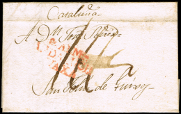 ALMERIA PREF. - PE 6-R - CARTA CIRC. A SAN FELIU DE GUIXOLS 1822 + PORTEO 14 - ...-1850 Prephilately