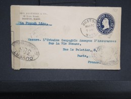 ETATS UNIS - ENTIER POSTAL DE BOSTON  POUR LA FRANCE AVEC CENSURE   A VOIR LOT P2488 - 1901-20