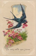 CPA OISEAUX Carte Gaufrée Art Nouveau Hirondelle Va Vers Celle Que J'aime - Oiseaux