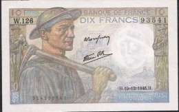 FRANCE  FAY.8.16   10  FRANCS   19.12.1946   ALPHABET RARE W.126  AUNC. 2 P.h. ! ! - 10 F 1941-1949 ''Mineur''