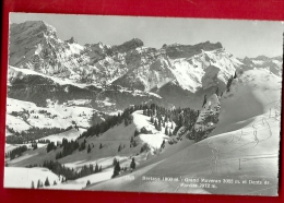 FVA-13 Bretaye, Près Villars, Grand Muveran Et Dents De Morcles. En Hiver. Circulé. Rouge - Morcles