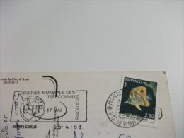 STORIA POSTALE FRANCOBOLLO COMMEMORATIVO PESCE MONACO  MONTECARLO STADIO PORTO VEDUTINE - Haven