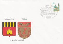 MONTMORILLON-WADERN TWIN CITIES, COAT OF ARMS, ALTOTTING CHAPEL, COVER STATIONERY, ENTIER POSTAUX, 1993, GERMANY - Buste - Usati