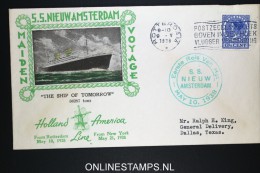 Netherlands: Maiden Voyage  S.S. Nieuw Amsterdam Holland America Line 1938 Rotterdam To Dallas With Card - Lettres & Documents