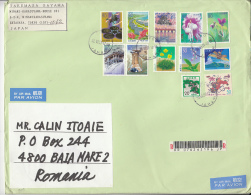 1289FM- FLOWERS, LANDSCAPES, BUGS, HOROSCOPE, HOUSES, STAMPS ON REGISTERED COVER, 2001, JAPAN - Cartas & Documentos