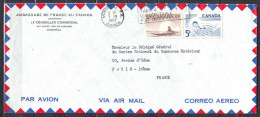 Lettre  De MONTREAL  Le 3 IV 1957  Affranchie Avec 2 Timbres  AMBASSADE De FRANCE Au CANADA    Pour PARIS Par Avion - Storia Postale