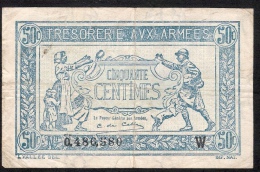 FRANCE TRESORERIE AUX ARMEES 50 CENTIMES 1919  W   FINE - 1917-1919 Army Treasury