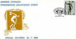 Greece- Comm. Cover W/ "International Olympic Academy: Special Meeting For Athletics Coaches" [Anc.Olympia 22.7.1986] Pk - Maschinenstempel (Werbestempel)
