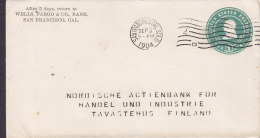 United States Postal Stationery Ganzsache Entier WELLS, FARGO & Co., BANK, SAN FRANCISCO Sta. D 1904 TAVASTEHUS Finland - 1901-20