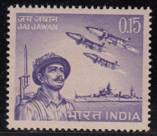 India 1966 MNH,  Jai Jawan, Indian Air Force, Militaria, Soldier, Gum, Airplane, Ship INS Mysore, - Neufs