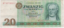 Banknote Geldschein DDR Staatsbank 20 Mark 1975 HT 0716511 7 - Stellig Ro. 362 Billet GDR - 20 Mark