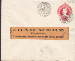 Brazil Postal Stationery Ganzsache Entier 100 Reis S. PAUL 1911 To Pharmaceutico VOTORANTIM Sao Paulo (2 Scans) - Interi Postali