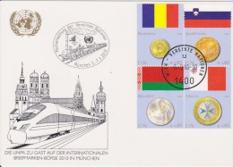United Nations Show Card 2010 ´München´ - March 2010 - Mi 626-629 Flags And Coins - Romania - Slovenia - Belarus - Lettres & Documents