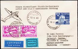 1934. Air Mail. 50 Aur Redlilac. Perf. 14.  First Flight STOCKHOLM - REYKJAVIK 13 6 45.... (Michel: 178A) - JF221005 - Lettres & Documents