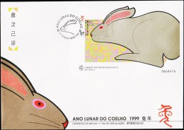 1999. ANO LUNAR DO COELHO. FDC. CTT MACAU 08.02.1999.  (Michel: BLOCK 62) - JF221383 - FDC