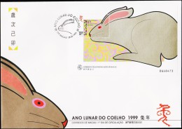 1999. ANO LUNAR DO COELHO. FDC. CTT MACAU 08.02.1999.  (Michel: BLOCK 62) - JF221385 - FDC