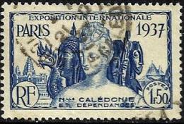 NEW CALEDONIA 1.50 FRANCS BLUE WOMAN PARIS EXPO OUT SET OF ? USEDLH 1937 SG211 READ DESCRIPTION !! - Oblitérés