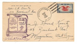 ENVELOPPE  MARCOPHILIE MORGANTOWN WEST VIRGINIA , Tampon : MORGANTOWN MAY 12 . 1939 W.VA AIR MAIL - Morgantown