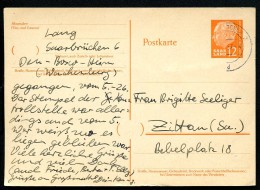 SAARLAND P43 Postkarte HEUSS Saarbrücken-Zittau 1957 - Postwaardestukken