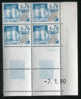 Bloc De 4 Timbres** De 1980  "0,76 - Préoblitéré" Avec Date 7. 1 .80 (1 Trait) - Precancels