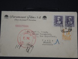 ESPAGNE- LETTRE DES PARAMOUNT FILMS S.A. DE BARCELONE POUR LA FRANCE EN RECO AVEC CENSURE MILITAIRE  1939   LOT P3440 - Marques De Censures Nationalistes