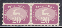 Israel MNH Scott #J14 Pair 20p Running Stag Left Stamp Has ´donut´ - Non Dentelés, épreuves & Variétés