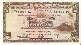 BILLETE DE HONG KONG DE 5 DOLLARS DEL AÑO 1972 (BANKNOTE) - Hong Kong