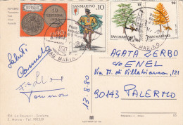 SAN MARINO  13.8.1980  /  ITALIA (Palermo )  -  Card _ Cartolina  - Lire 10 X 3 + 90 - Lettres & Documents