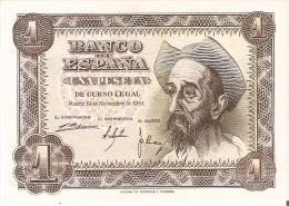 BILLETE DE ESPAÑA DE 1 PTA DEL AÑO 1951 SIN CIRCULAR EL QUIJOTE  SERIE N (UNCIRCULATED) - 1-2 Peseten