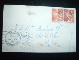 LETTRE MIGNONNETTE TP PAYSANNE 6F X2 OBL.30-12-1957 COLOMBES (92) - 1957-1959 Oogst