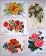 CPA LOT 5X Litho Illustrateur MEISSNER GIL Fete Voeux FLEURS THEME Rose ROSES Granité Aspect Granuleux En Relief - Collections & Lots