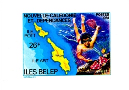 SPORTS-DEEP SEA DIVING-LAGOONS-NEW CALEDONIA-IMPERF DELUXE PROOF-MNH-SCARCE-DCN-105 - Immersione