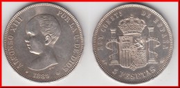 TOP QUALITY **** ESPAGNE - SPAIN - 5 PESETAS 1889 ALFONSO XIII - ARGENT - SILVER **** EN ACHAT IMMEDIAT - First Minting