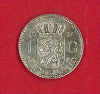 OLANDA - NEDERLAND 1957, Uncirculated Coin, XF, 1 Gulden , Juliana - , 0.720 Silver Argento - Ossido Naturale Non Pulita - Monedas En Oro Y Plata