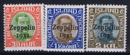 Iceland: 1931 Mi Nr 147 - 149 MNH/**  Fa 162 -164 Zeppelin 1931 - Luchtpost