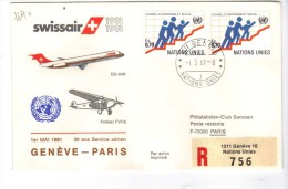 VOL169 - NAZIONI UNITE, Primo Volo Geneve Paris .  Raccomandata - Airmail