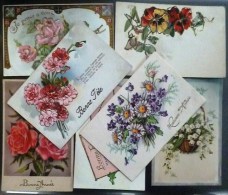 CPA Lot 7x Litho Illustrateur SP IDA SUPERLUXE PFB Klein ? THEME LANGAGE BOUQUET FLEURS AJOUTIS DECOR PAILLETTES - Collections & Lots