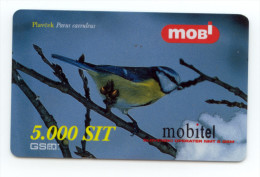 SLOVENIA Bird Blue Tit Plavcek Parus Caeruleus Valid 31.12. 2001 Mobil Prepaid Card - Songbirds & Tree Dwellers