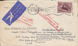 South Africa Par Avion Air Mail Lugpos Winged Gazelle Label BENONI 1955 Cover Brief LONDON England Readresed USA (2 Scan - Luftpost