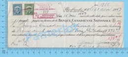 Sherbrooke 1947 Pret Sur Billet ( $273.68, à 6%  Banque Canadienne De Commerce,  Stamp Scott #255 +#249  ) Quebec 2 SCAN - Cheques En Traveller's Cheques