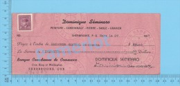 Sherbrooke  Quebec Canada 1947 Cheque  ( $50.00 , Dominique Séminara, Stamp Scott #252 )  2 SCANS - Cheques & Traverler's Cheques