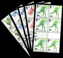 FOSSILS-DINOSAURS-GREAT BRITAIN-GUTTER PAIRS-BLOCKS OF 6-SET OF 5-MNH-A6-446 - Fossiles