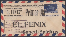 1949-EP-33. CUBA REPUBLICA. 1949. CORREO AEREO. 5c. Ed.98. SOBRE PRIMER DIA DE LA SOC EL FENIX. IMPRESO PRIVADO. RARO - Brieven En Documenten