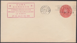 1949-EP-21. CUBA REPUBLICA. 1949. M. CORONA. 2c. Ed.94. SOBRE DE PRIMER DIA. MARCA EN ROJO. - Storia Postale