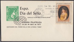 1977-CE-9 CUBA. REVOLUCION. 1972. SOBRE CANCELACION ESPECIAL EXPO FILATELICA HABANA. CENTENARIO DEL SELLO DE 1877. - Covers & Documents