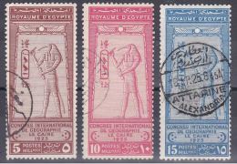 1345g: Ägypten 1925, Mi. 94- 96, Gott Toth, Geographenkongreß Kpl. Gestempelt, Mi. 65.- - Egyptologie